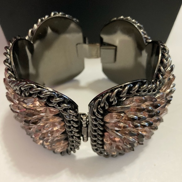 Vintage RARE J Crew Champagne Gold Crystal Clamper Bangle. - Picture 4 of 9